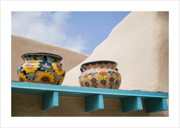 Artistic pottery decor, Taos, New Mexico, USA