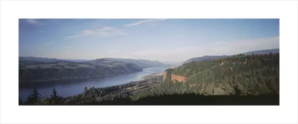 USA, Oregon, Columbia River Gorge, View of Crown Point at dusk