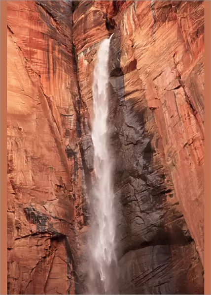 Temple of Sinawava Waterfall Red Rock Wall Zion Canyon National Park Utah Southwest