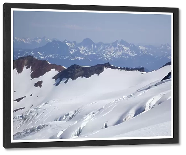 WA, Mount Baker, Crevassed Roosevelt Glacier, with North Cascade mountain range
