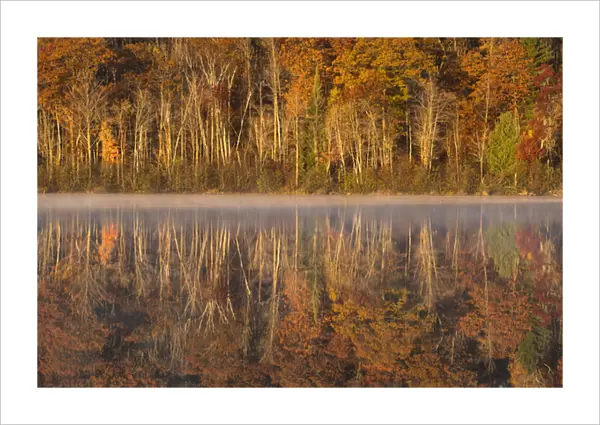 USA, Wisconsin. A cold morning on a Mill pond Lake in Autumn