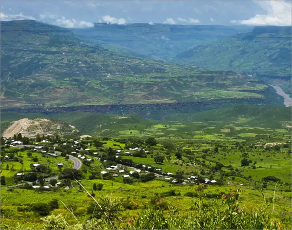 Village and farmland, Great Blue Nile Gorge, between Addis Ababa and Bahir Dar, Ethiopia