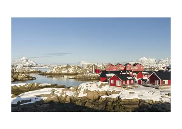 Landscape near Mortsund, island Vestvagoy. The Lofoten islands in northern Norway during winter