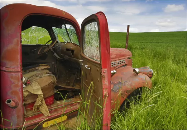 North America: USA; Wshington; OLd Colorful Field Truck in field