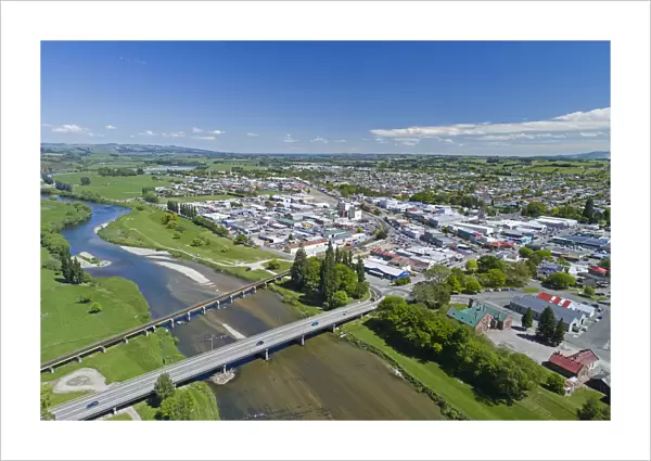 Bridges over Mataura River, Gore, Southland, South Island, New Zealand - drone aerial