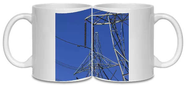 Power lines on pylons near town of Maupin, Deschutes River, Central Oregon, USA