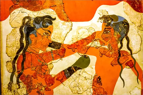 Ancient boxers fresco, National Archaeological Museum, Athens, Greece. From Akrotiri Ruins