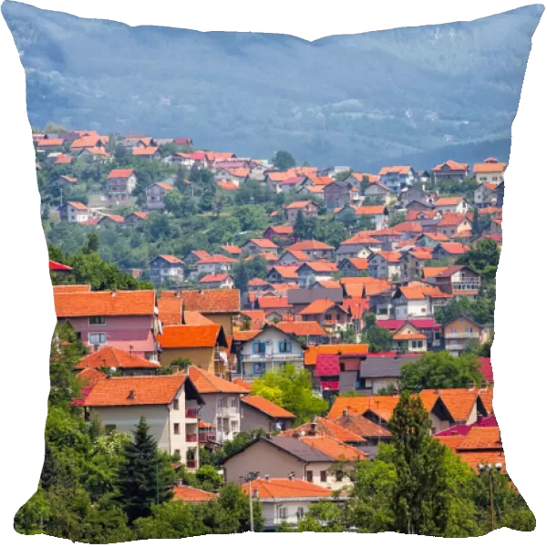 Hillside covered with ref roof houses, Sarajevo, Bosnia and Herzegovina