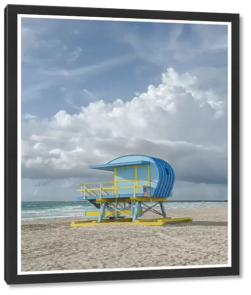 USA, Florida, Miami Beach. Colorful lifeguard station