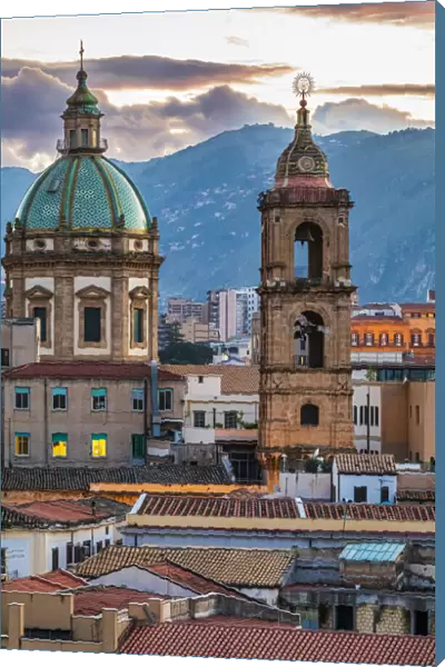 Italy, Sicily, Palermo Province, Palermo. The dome and bell tower of the baroque Chiesa