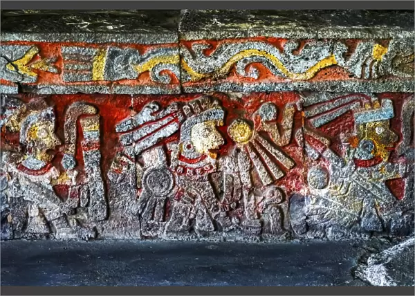 Ancient Carvings Aztec Eagle Warriors Palace, Templo Mayor, Mexico City, Mexico