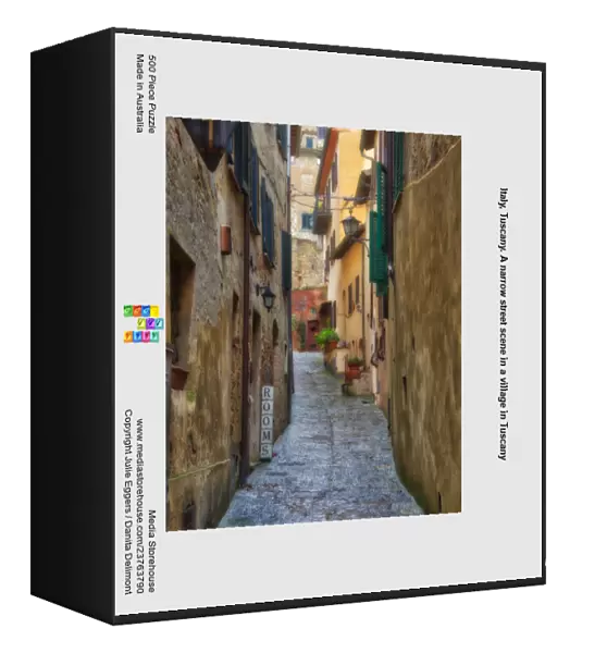 Italy, Tuscany. A narrow street scene in a village in Tuscany