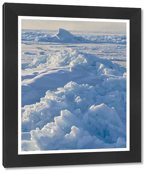 Ice floes at shore of frozen Disko Bay during winter, West Greenland, Denmark