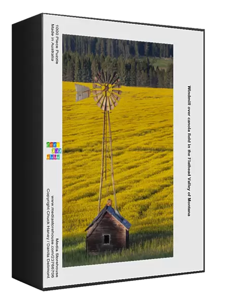 Windmill over canola field in the Flathead Valley of Montana