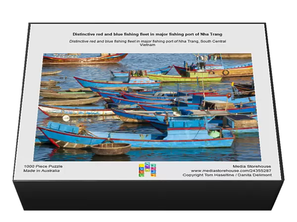 Distinctive red and blue fishing fleet in major fishing port of Nha Trang