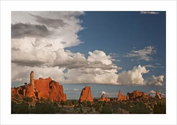 USA, Utah, Kodachrome Basin State Park. Red sandstone formations and clearing thunderstorm