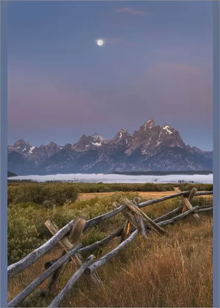 Full moon over the Teton Range at Cunningham Ranch, Grand Teton National Park, Wyoming