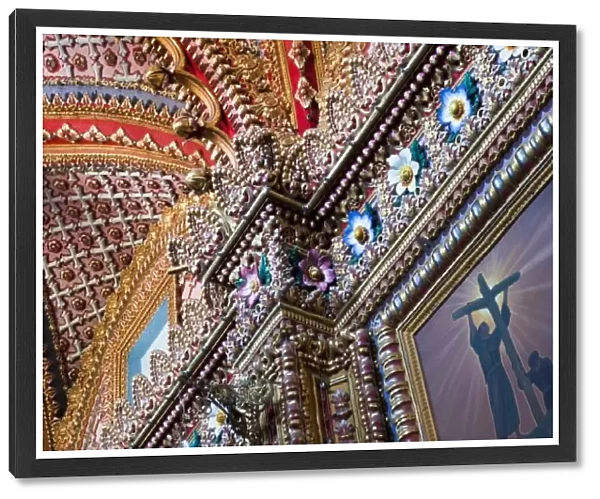 Mexico, Queretaro. Detail inside ornate Catholic church