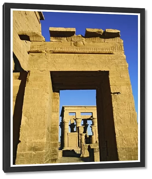 Hieroglyphs on columns, Temple of Philae, on Agilika, an island in the Nile River