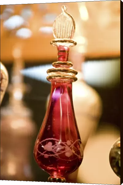 Egypt, Aswan. Intriguing blown glass perfume bottles at a perfumery visited on a