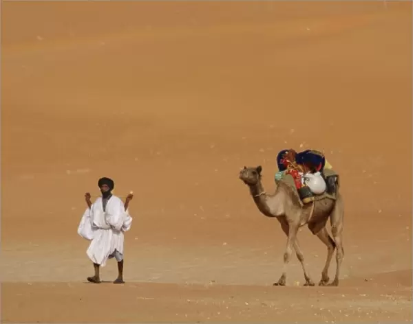 Mauritania, Route Espoir, Boutuilimit, A man with his dromedary