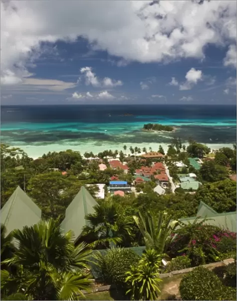 Seychelles, Praslin Island, Anse Volbert, aerial view of tourist village