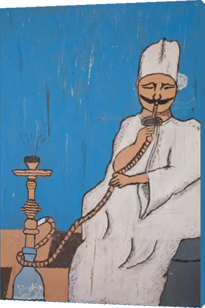 Tunisia, The Jerid Area, Tozeur, Sheesha water pipe cafe mural