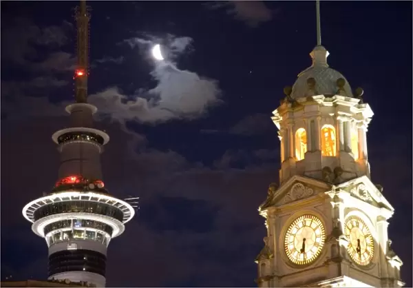 Auckland, New Zealand. An evening in downtown Auckland with the famous landmark; the skytower