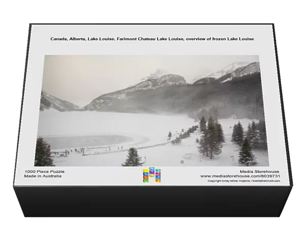 Canada, Alberta, Lake Louise. Farimont Chateau Lake Louise, overview of frozen Lake Louise