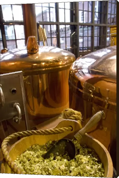 Canada, Nova Scotia, Halifax. Alexander Keiths Nova Scotia Brewery, copper tanks & hops