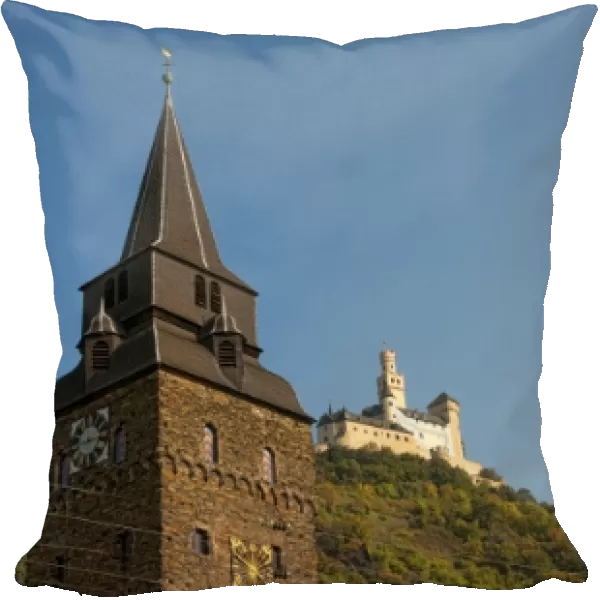Marksburg Castle on hill outside Braubach, Germany, a village on Rhine River