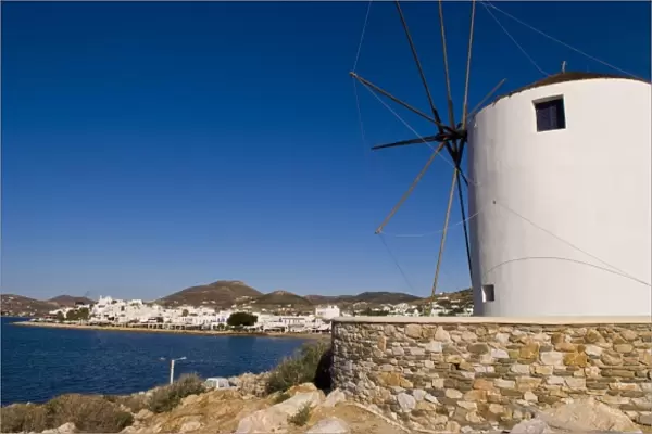 Windmill on the harbor front, Paros Island, Greece