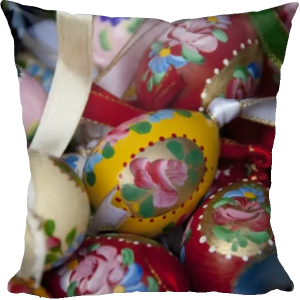 Hungary, capital city of Budapest. Buda side, Castle Hill. Traditional handpainted wooden eggs