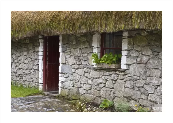 Ireland, Bunratty, County Clare. Traditional thatch and stone cottage in Bunratty Castle