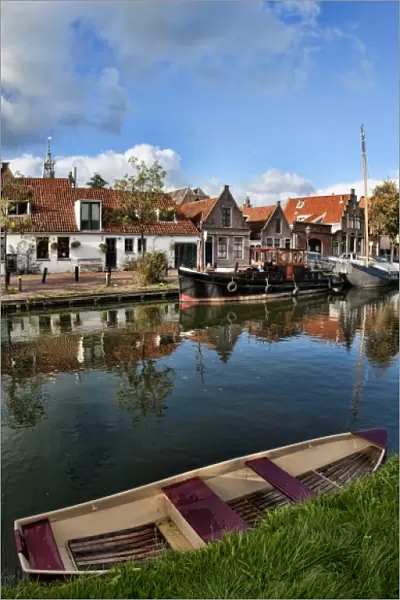 Canal with boats in small town of Edam, the Netherlands