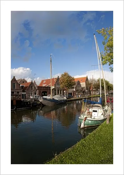 Canal with boats in small town of Edam, the Netherlands