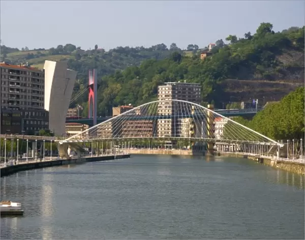 The Zubizuri Footbridge crossing the Nervion River in Bilbao, Biscay, Basque Country