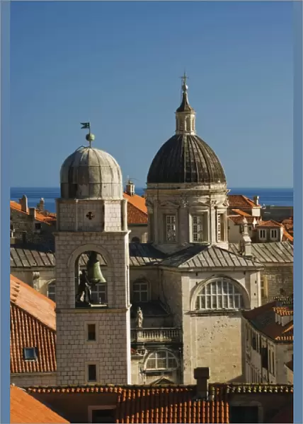 St. Blaise church, and distant Adriatic Sea, Dubrovnik, Croatia a UNESCO World Heritage Site