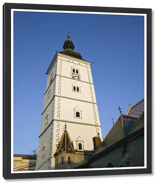 Croatia-Zagreb. Old Town Zagreb-St. Marks Church (b. 1880) Tower  /  Late Afternoon