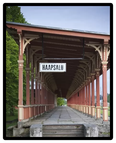 Estonia, Western Estonia, Haapsalu, town sign at train station