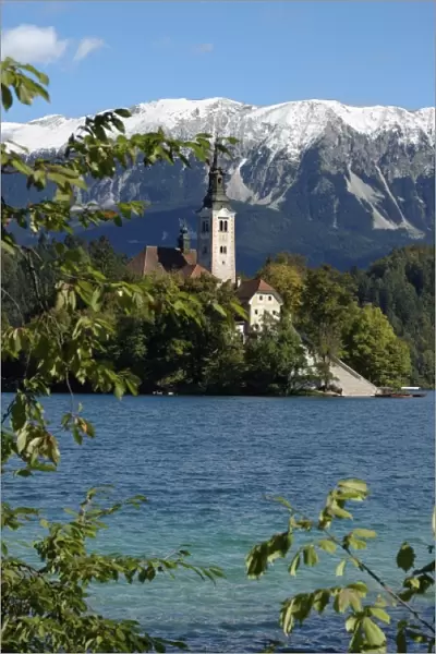 Slovenia, Bled, Lake Bled, Bled Island and Julian Alps