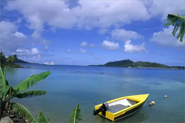 Beautiful scene of boats and blue & green water and clear blue colors of the islands