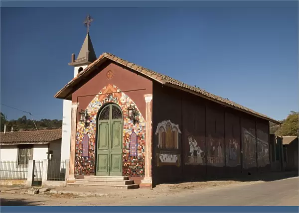 South America, Chile, Lo Abarca. Mosaic murals decorate a church