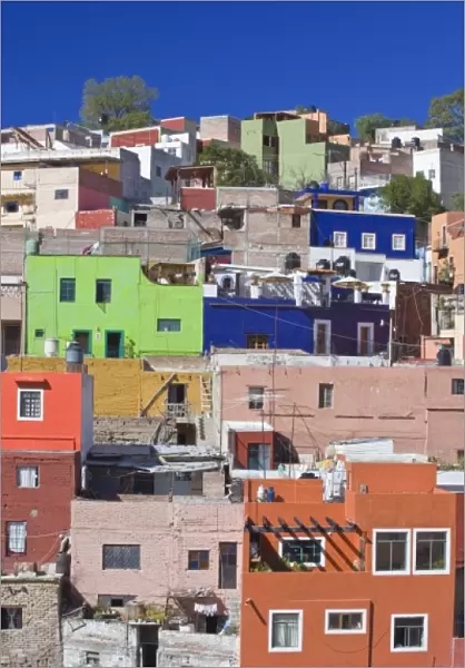 Mexico, Guanajuato, Guanajuato, Colorful Houses on Hillside