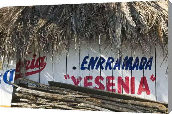 Mexico, Guerrero, Barra de Potosi. Beach Cantina Sign