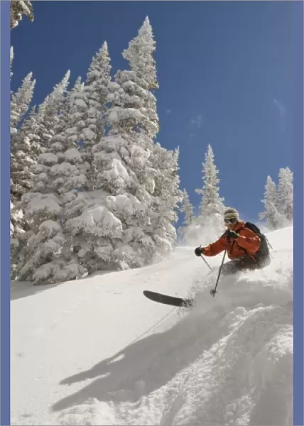 Black Diamond Skier Andy Jacobsen enjoys some deep powder in the Wasatch Backcountry