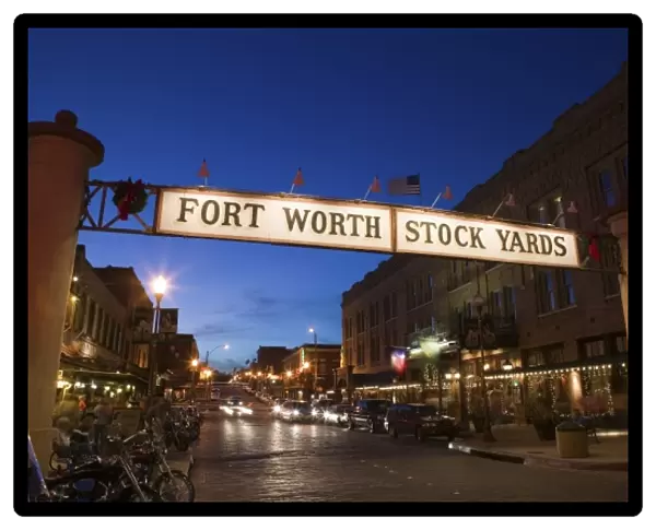 USA, TEXAS, Fort Worth: Fort Worth Stock Yards Area, Sign on North Main Street  /  Evening