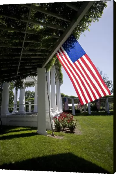 USA, VA, Arlington. The US flag hangs from multiple rafters at the Civil War Memorial