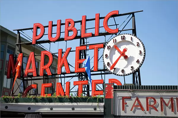 WA, Seattle, Public Market Center sign, at the Pike Place Market
