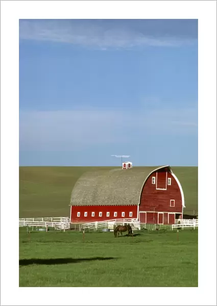 Red barn on a farm in Northern Idaho near Moscow